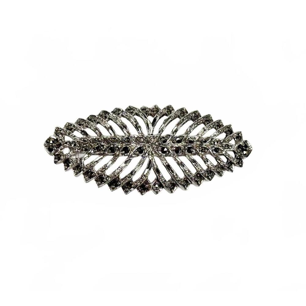 Vintage Marcasite Stones Brooch Silver Tone in Art Deco Style